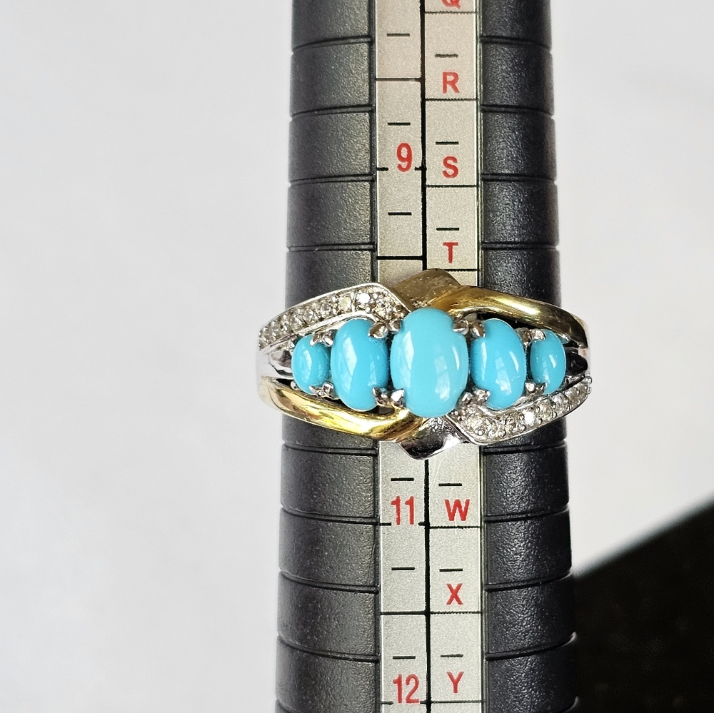 Gorgeous Natural Sleeping Beauty Turquoise & Diamond Ring Sz 10! - Picture 5 of 5